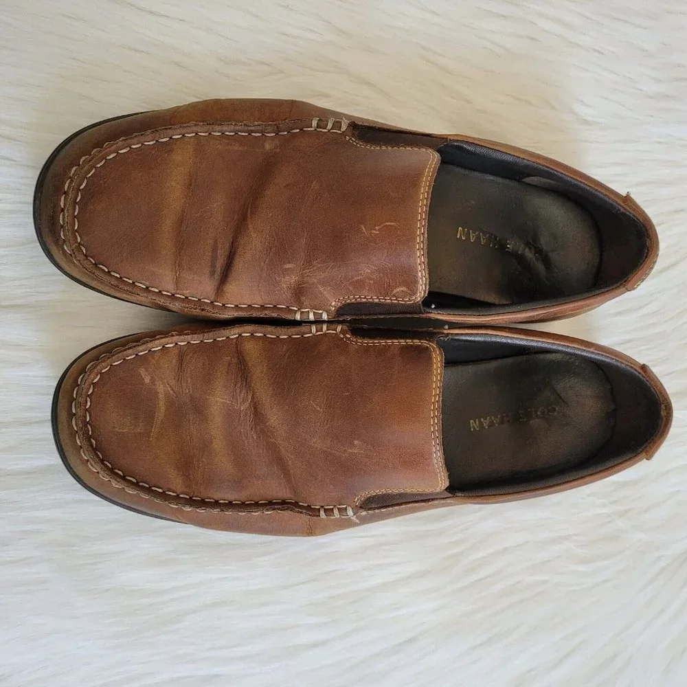 Cole Haan Mens Sz 9.5 Loafer Brown Leather Slip On Dress Driving Shoes 12602